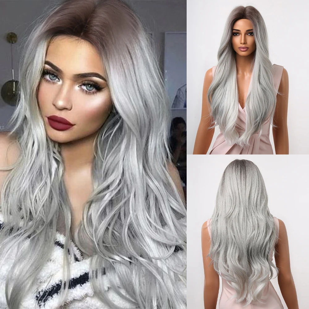 

Ash Blonde Synthetic Wigs Long Wavy Middle Part Female Wigs for Black Women Cosplay Costumes Natural Heat Resistant Fake Hair