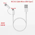 Оригинальный кабель для быстрой зарядки Xiaomi Mi 2 в 1 Micro USB + USB Type-C кабель для быстрой зарядки для Redmi 8T 9 Note 7 8 Pro 9S Mi 10 9 Pro