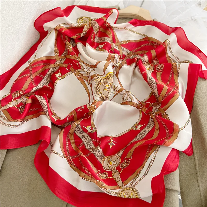 

Spring and Summer New Imitated Silk Scarf Women Soft and Silky Square Shawl Wrap Outdoor Luxury Small Headscarf Hijab Lady 70cm