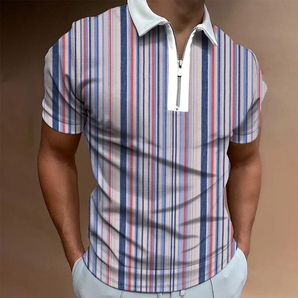 

Мужская Повседневная летняя рубашка-поло с коротким рукавом, Мужская футболка на молнии, мужские топы, одежда для улицы и гольфа, одежда для ...