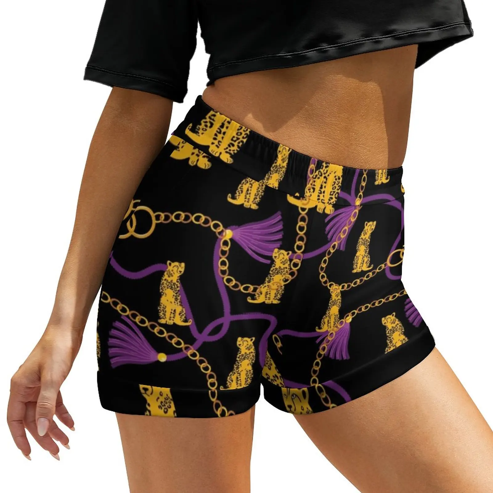Gold Chains Print Shorts High Waist Sexy Shorts Korean Fashion Oversized Short Pants Summer Print Bottoms