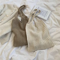 wool knitted shoulder bag for women vintage fashion cotton cloth girls tote shopper bag large female handbag shopping bag