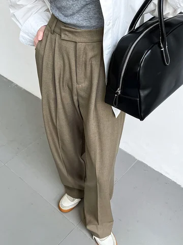 Льняные Костюмные брюки Old Money для женщин, офисные бежевые, черные, хаки, весна-осень 2023, драпированные свободные брюки для одежды