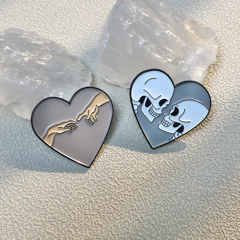 Punk Heart Shape Enamel Pins Custom Skeleton Lovers Ocean Wave Tears Brooches Lapel Badges Funny Jewelry Gift for Kids Friends images - 6