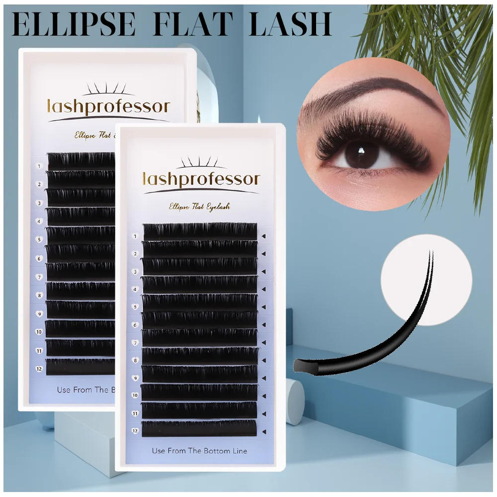 

Lashprofessor 8-15mm 0.15 0.20 Flat Shaped Lashes Light Weight Individual Nature Mink Ellipse Flat Cashmere Eyelash Supplies