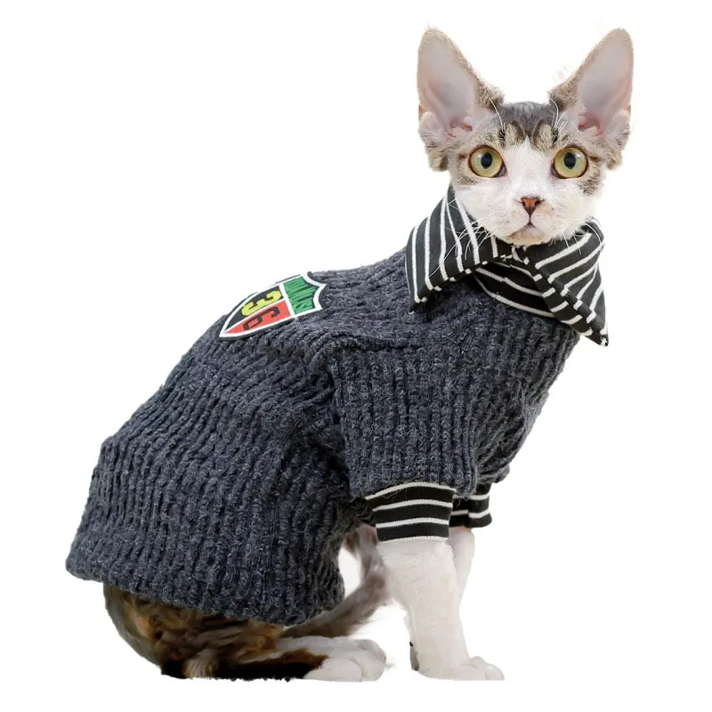

Cute Cat Dog Clothes Pet Two-legs Autumn Spring Clothes Warm Puppy Coat British Academy Style Lapels Pet Hair-Resistant Clothing