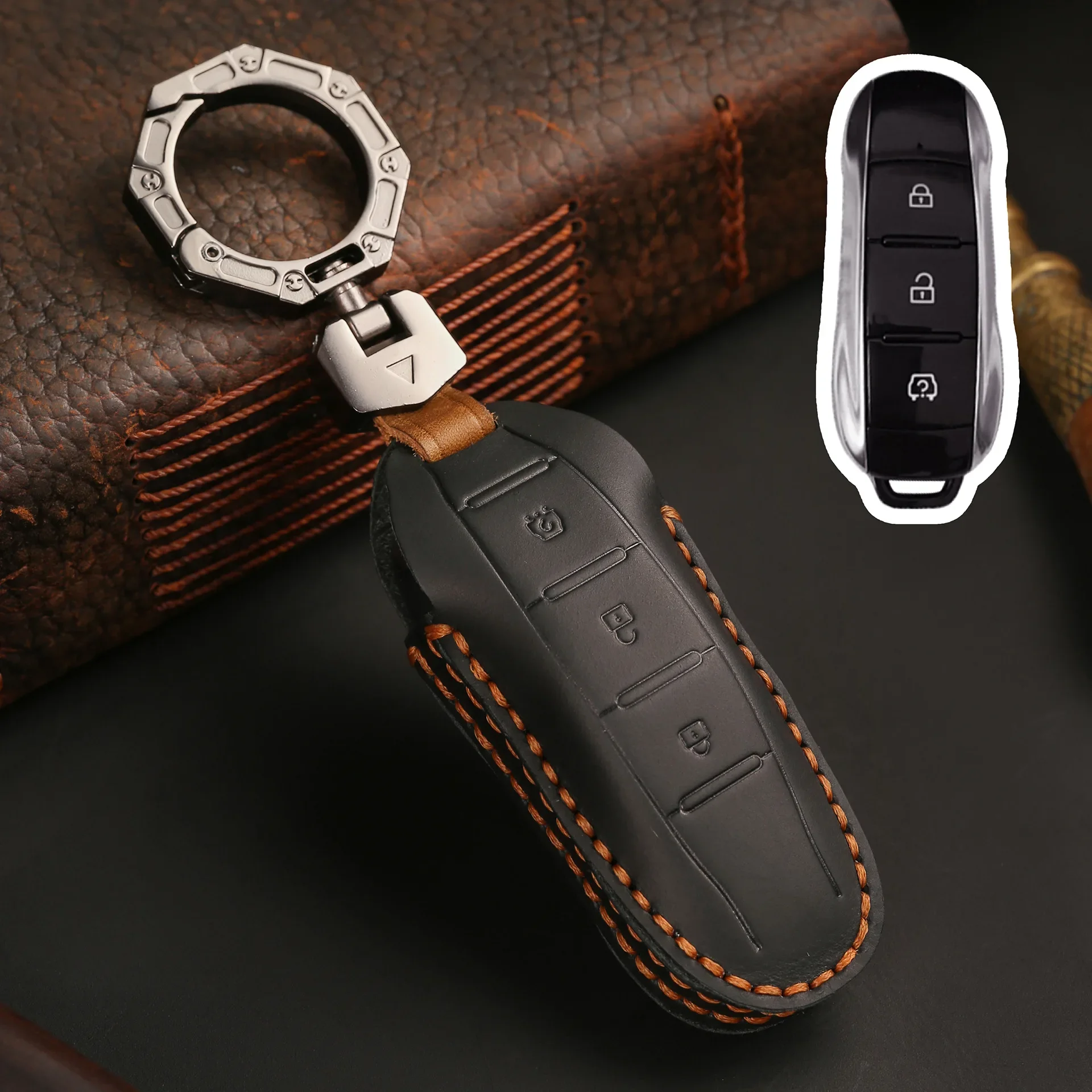 

Кожаный чехол для автомобильных ключей 3 bottons для DFSK Dongfeng Fengon 580 Sf5 Hev 2021 2022 Glory Ix7 Ix5 X3 3 аксессуары