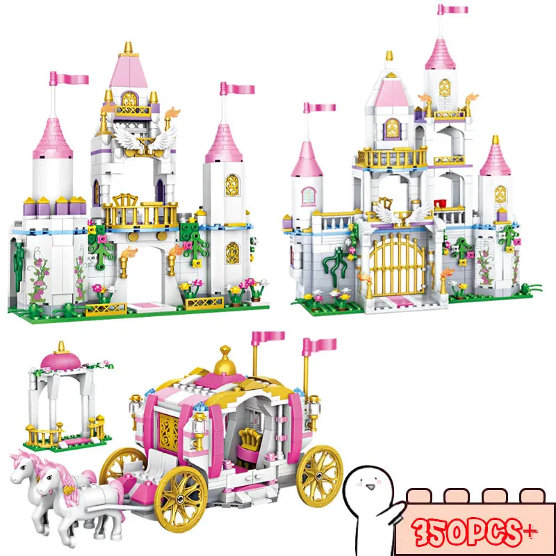 

New 350PCS+ Girls Princess Castle City House Fairy Tale Building Blocks Toys Model MOC Bricks DIY Carriage Friends Children Kids