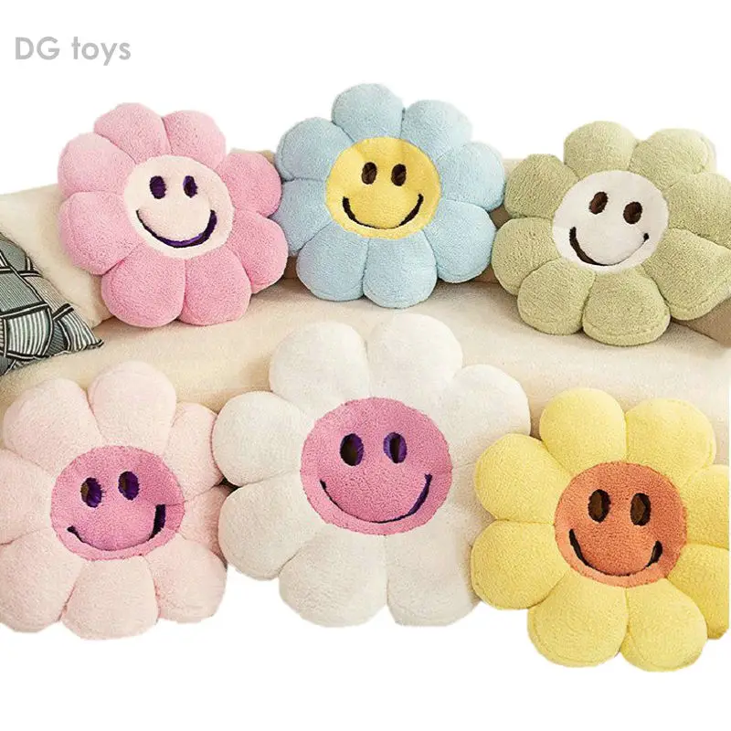 

Plush Smile Face Sunflower Pillow Various Colour Flower Shape Chair Cushion Floor Mat Living Room Office Decor Throw Pillow Girl
