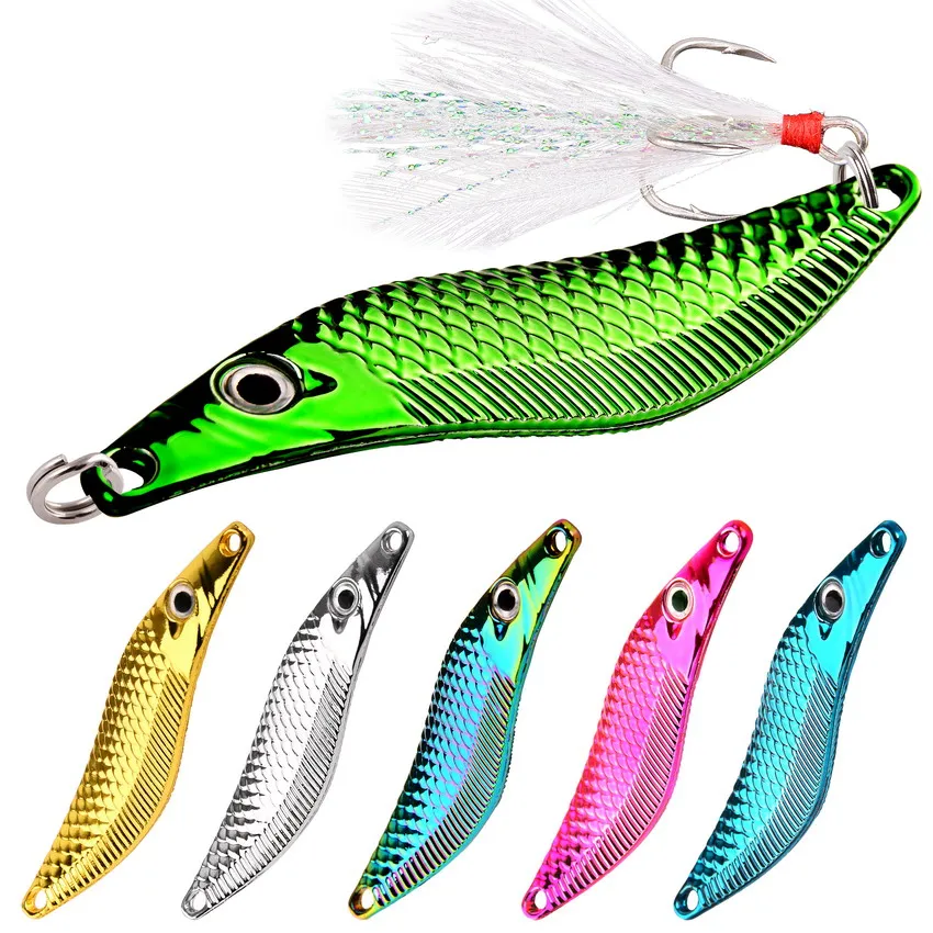 

Metal VIB Leech Spinners Spoon Lures 7g 10g 15g 20g Artificial Bait with Feather Hook Night Fishing Tackle for Bass Pike Perch