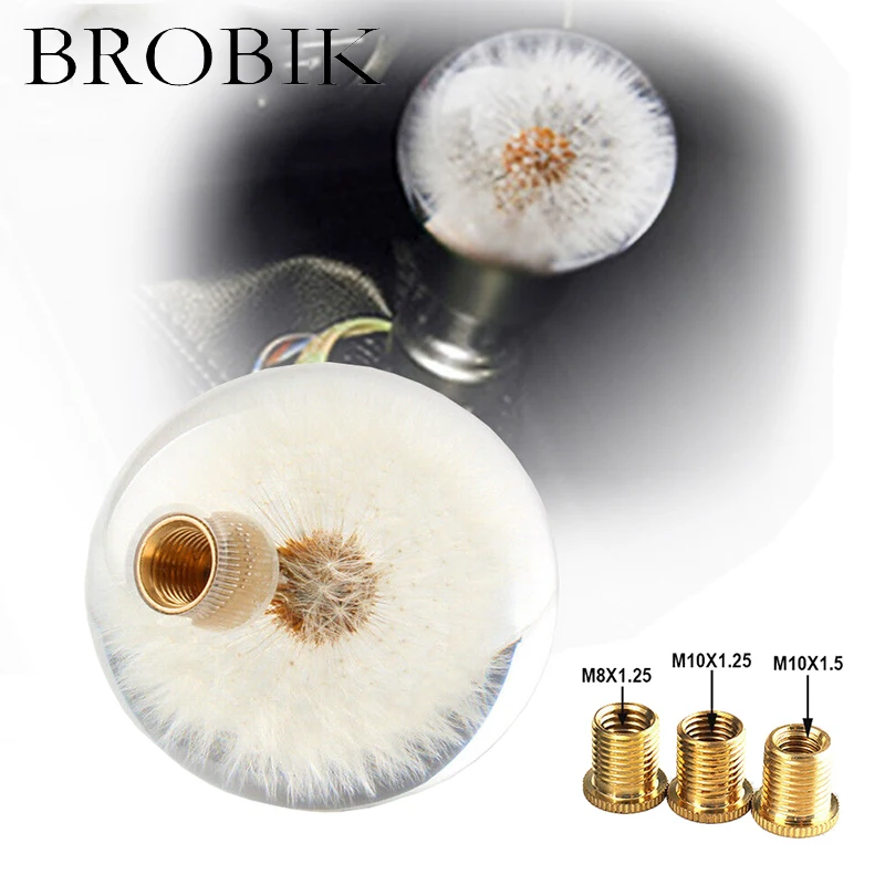 

BROBIK 54MM 70MM Universal Racing Crystal Ball Dandelion Real Flowers Gear Shift Knob Head Transparent DIY