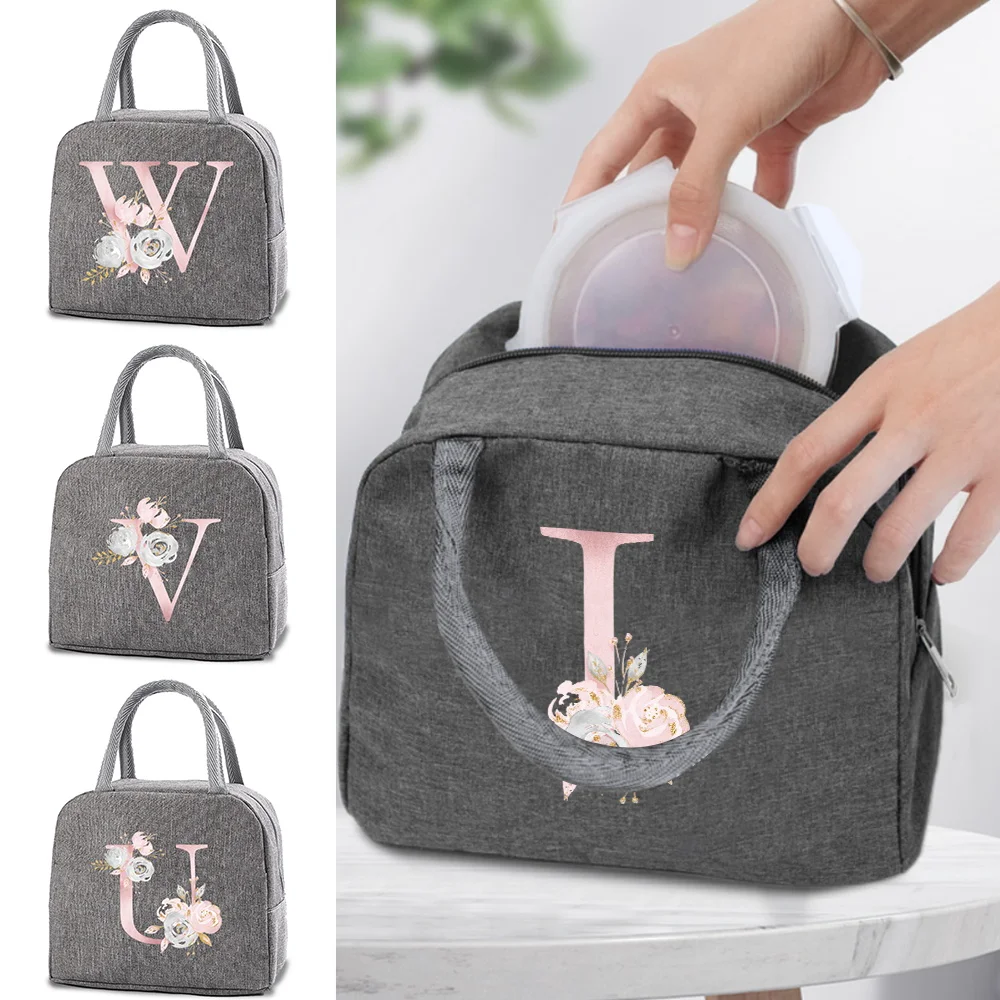 

Insulated Lunch Bags Pink Flower Canvas Handbag Cooler Bags for Portable Fridge Bag Lunch Box Food Bags for Kids Picnic Handbags