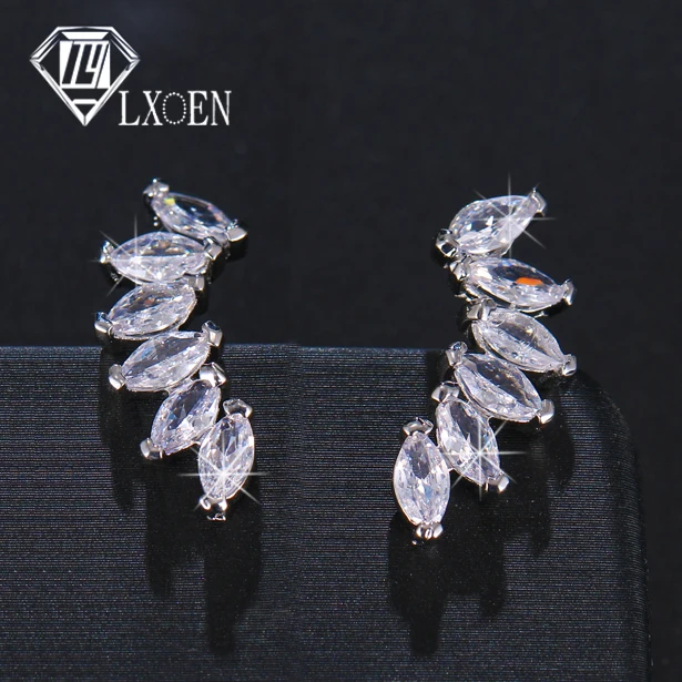 Серьги-гвоздики LXOEN с фианитами женские, элегантные украшения для невесты с декором листья, свадебная бижутерия