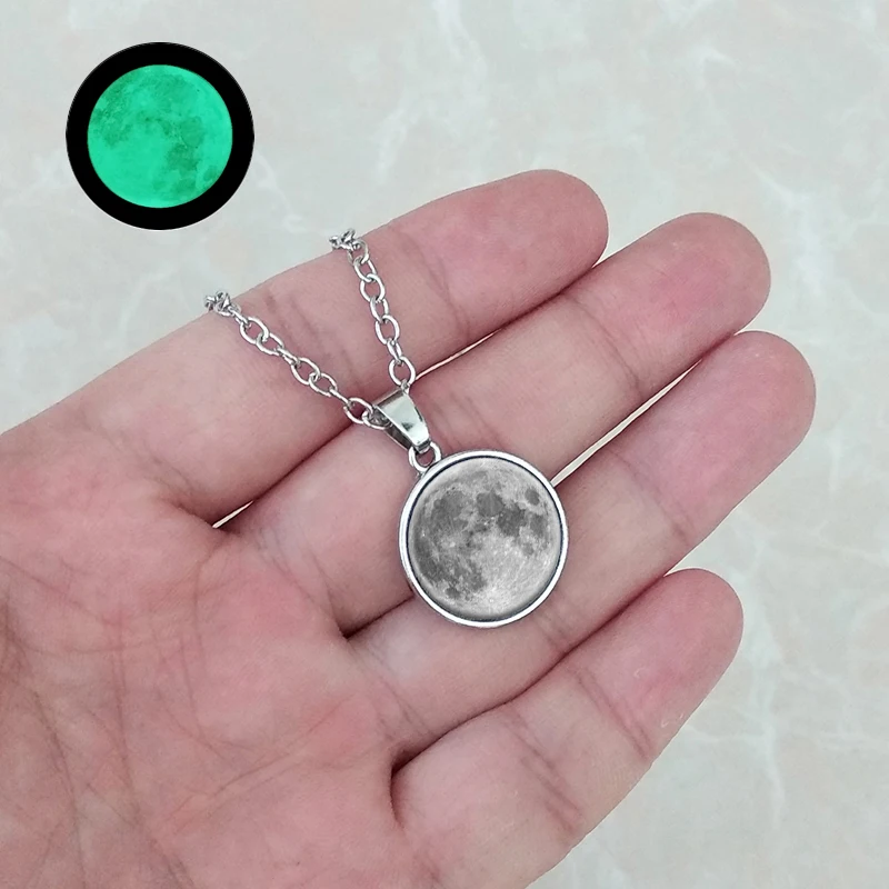 

Glowing Full Moon Necklace Handmade Glass Dome Lunar Eclipse Necklace Glow in the dark Pendant Jewelry