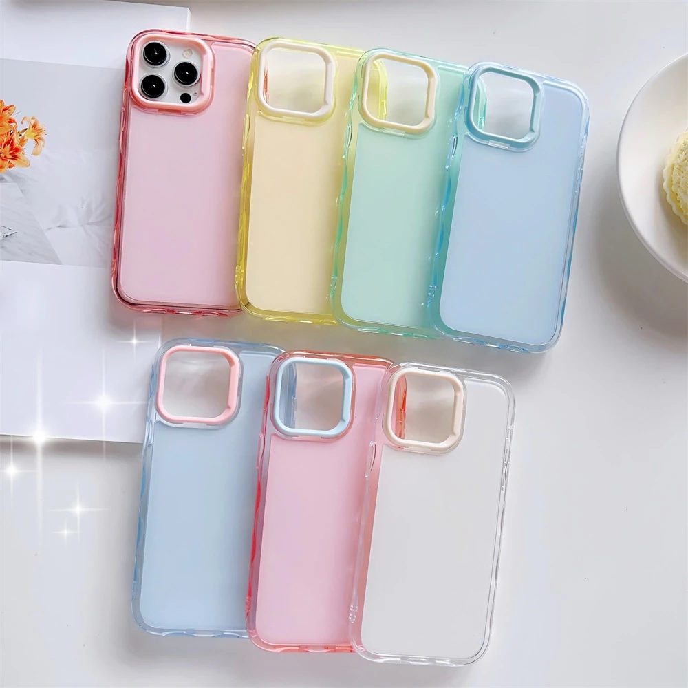 Фото Чехол 16E 16 Pro Max Jelly Color Cover для iPhone 15 Pro Max 14 Plus 11 12 13 Прозрачная рамка с жесткой задней частью противоударный чехол для телефона Coque №1