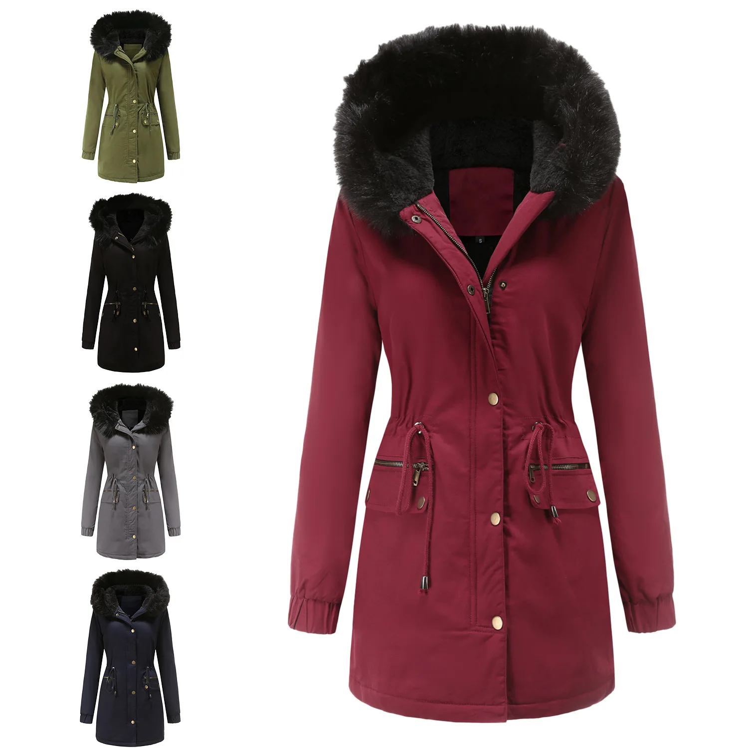 Winter Parkas Coat Women's Fleece Jacket Pluffy fur collar Hooded Warm Jacket  Loose Cotton Coat Outerwear Overcoat