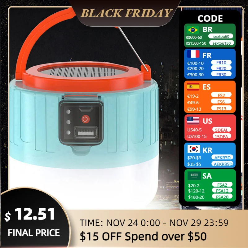 

Светильник рь для кемпинга на солнечной батарее, уличная лампа с зарядкой от USB, портативные фонари для экстренного освесветильник, для барб...