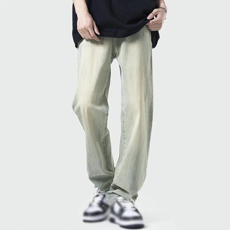 High Street Teens Men Women All-match Jeans Boyfriend Style Retro Gradient Color Washed Mopping Straight Denim Trousers Handsome
