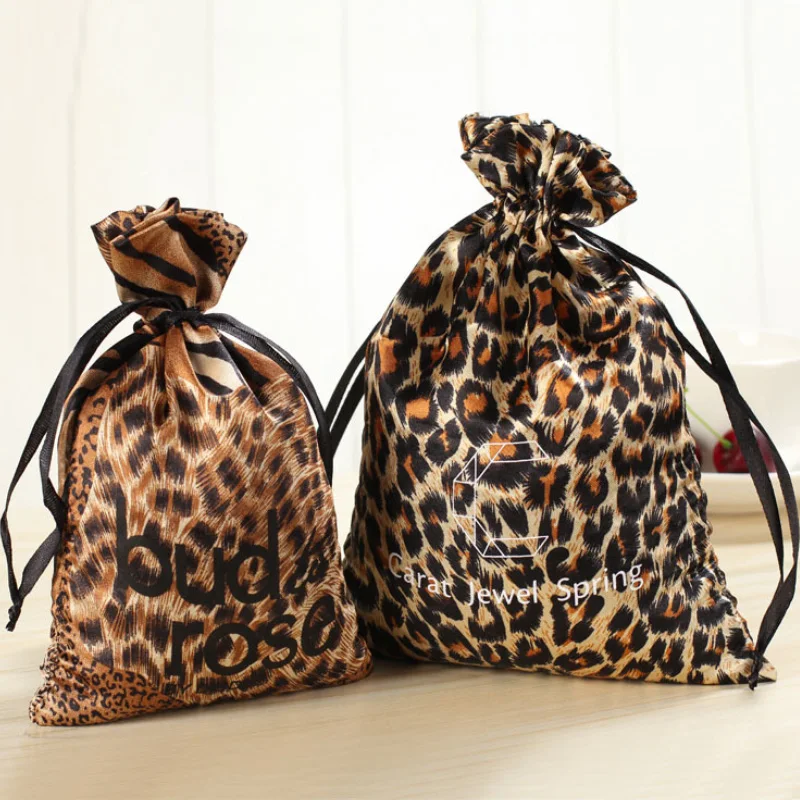 

Leopard Silk Stain Gift Bags 9x12cm 10x15cm 13x17cm 18x30cm Candle Eyelashes Hair Dust Sack Jewelry Drawstring Pouches