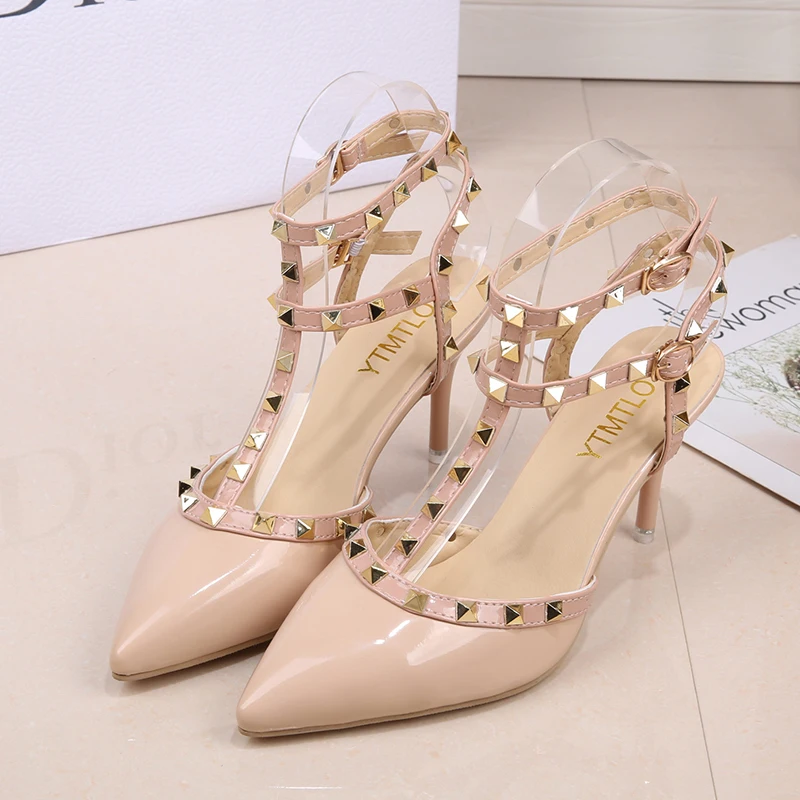 

2023 Spring New High Heels Women Stiletto Heel Wild Sexy Pointed Toe Hollow Rivet Single Shoes Women Toe Sandals Women