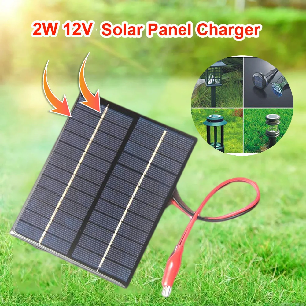 

2W 12V Solar Panel with Clip Charger Power Polycrystalline Silicon DIY Solar Cell Module Battery Waterproof For Outdoor Camp Car
