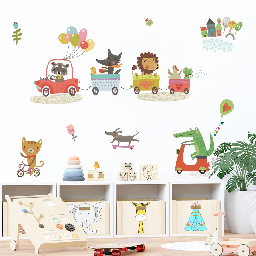 Наклейки на стену с изображением животных поездов вождения автомобиля наклейки