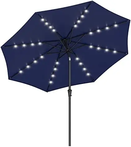 

ft Solar Umbrella, 32 LED Lights, Lighted Table Outdoor Umbrella, UPF 50+, 30° Dual-Tilt System, for Garden Balcony Backyard