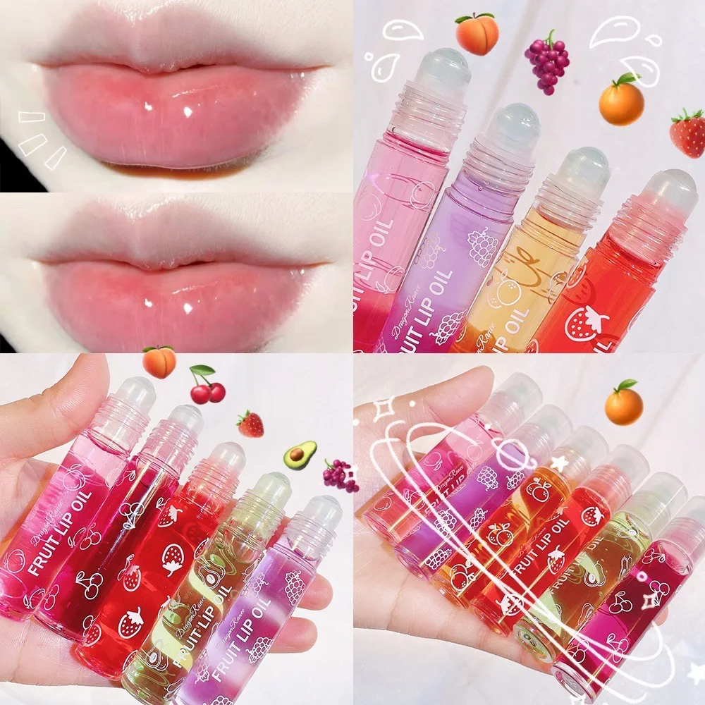 Roll on Fruit Lip Oil Balm Mirror Transparent Lip Gloss Waterproof Flavoring Oil Plumping Gloss Cherry Cosmetics for Kids Girls