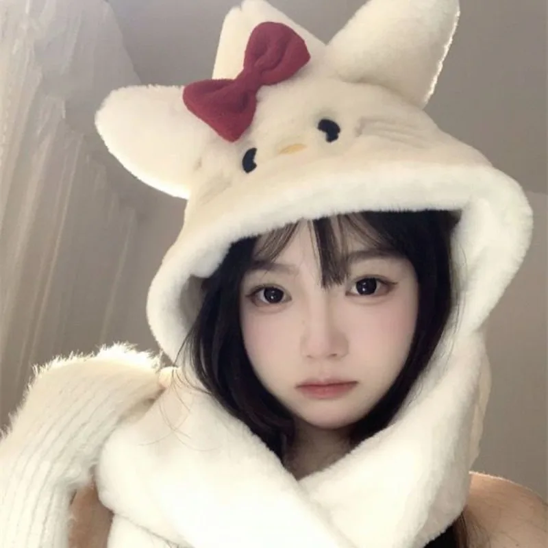 

Милый зимний шарф с капюшоном Hello Kitty полакко, утолщенные теплые и непромокаемые плюшевые перчатки, шапка, шарф, шарф «Все в одном» для женщин
