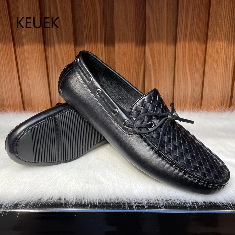 

Туфли мужские из натуральной кожи, повседневные удобные лоферы, с бантом, дизайнерская обувь для вождения, 2C