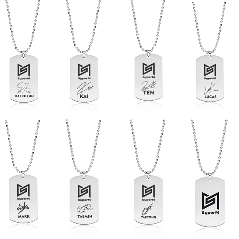 Kpop SuperM Necklace Creative Personal Signature Pendant Stainless Steel Engraved Hanging Tag Pendant
