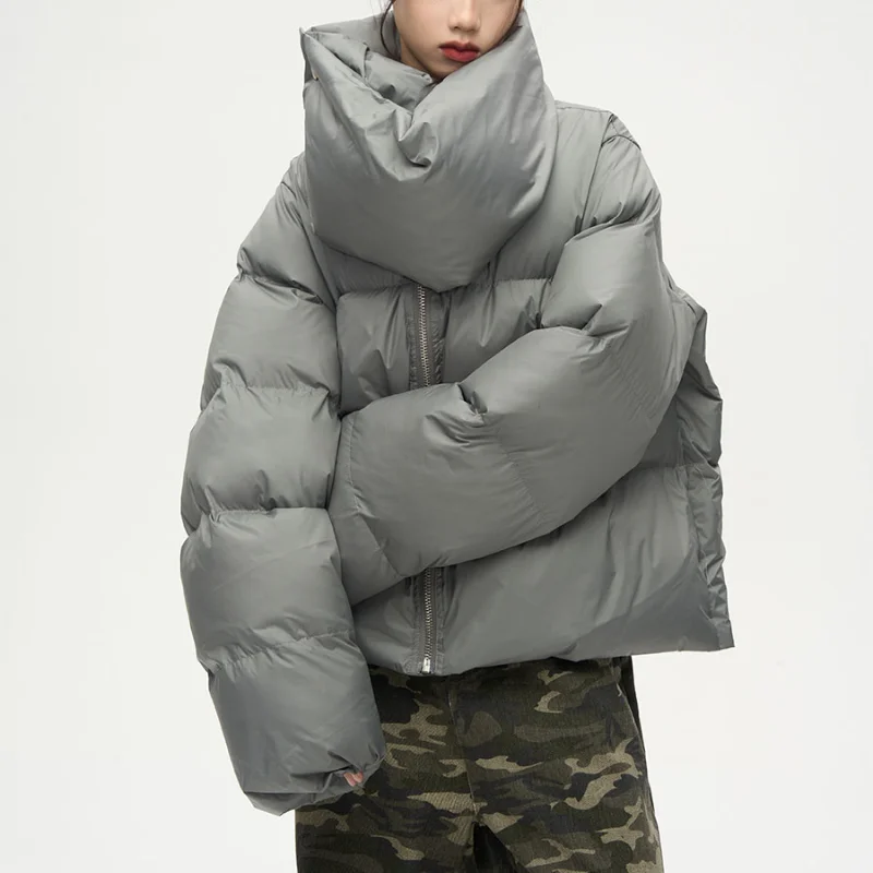 Fashion Detachable Collar Bomber Jackets Coats Mens Loose Hip Hop Winter Warm Cotton Padded Jacket Coat Unisex Puffer Outerwear