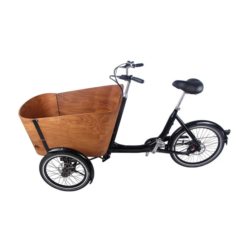 

Trends Wooden Frame Electric Adult Tricycle 3 Wheels Dutch Cargo Bike Family Bicycle Kids Scooter for Sale Free Shipping