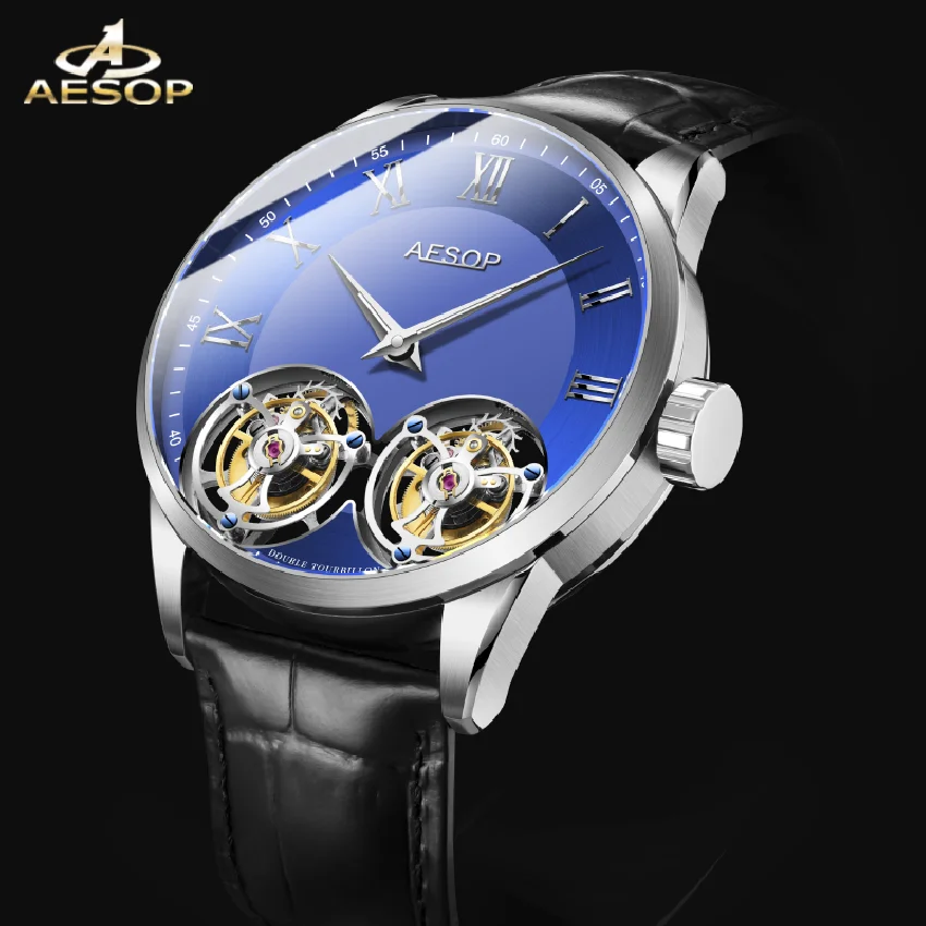 

AESOP Double Tourbillon Movement Men's Mechanical Watches Male Skeleton Watch for Men Man Luxury Clocks Luxury Dropshipping