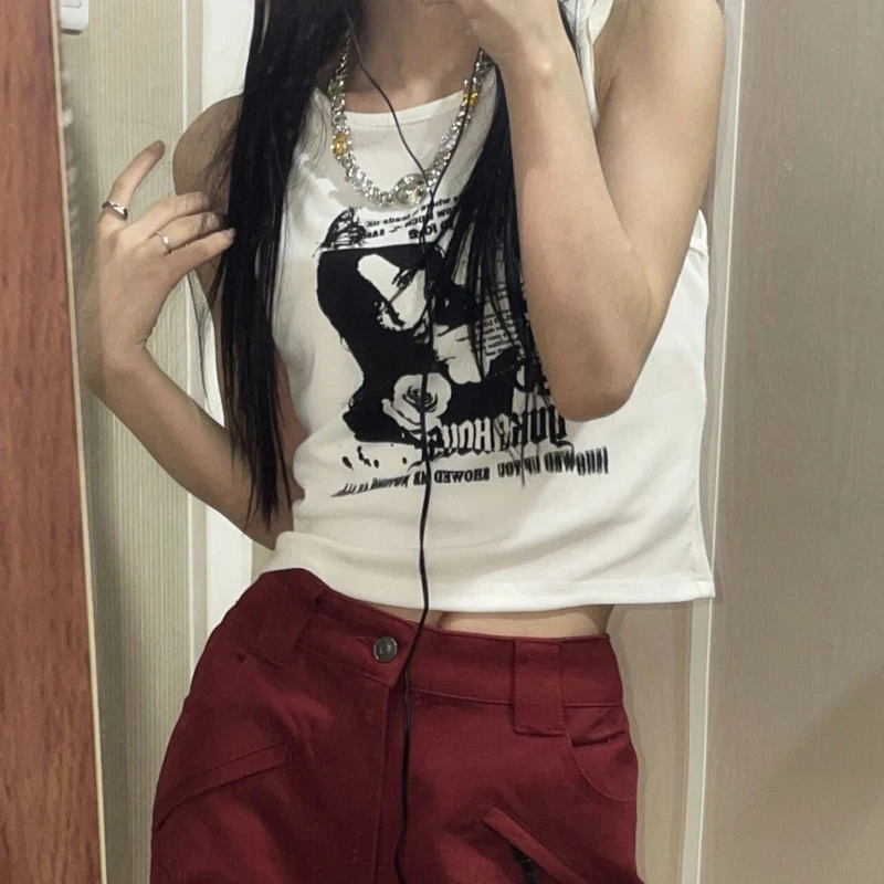 Женский короткий топ без рукавов Готическая уличная одежда в американском стиле