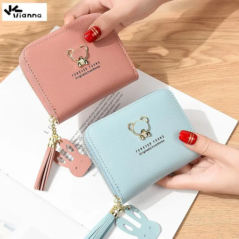 

Vianna Cartton Bear Wallet Women Small Short Wallet Ladies Mini Tassel Wallet Cute Girl Zipper Lovely Pu Leather Coin Purse 2022