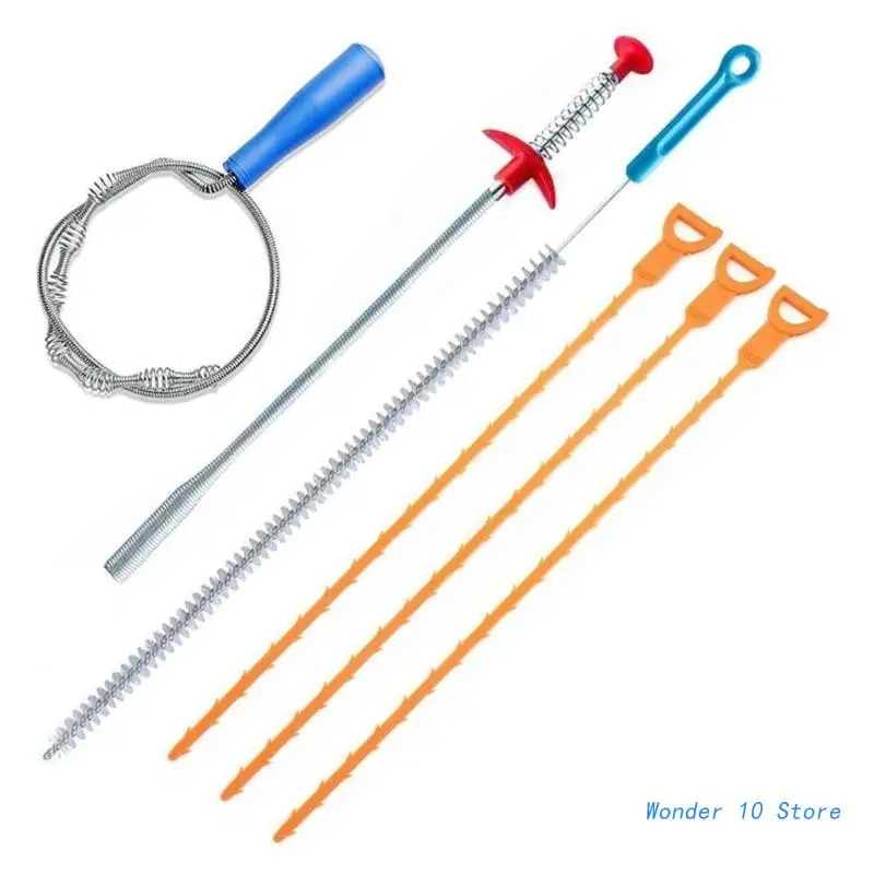 

6pcs/set Pipe Dredging Brush Drainage Cleaning Toilet Floor Hair Remover