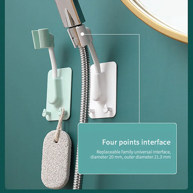 

Shower Head Holder 360° Rotary Adjustable No Punching Self-Adhesive Showerhead Bracket Wall Mount Double Hooks Stand Bathroom