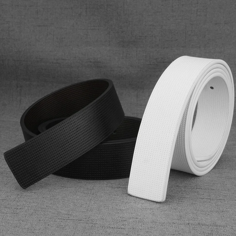 Black and White Men No Buckle Belt for Pin Buckle Solid Color Business Casual Suit Belt Custom Logo Wholesale 3.3cm