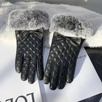 new fashion sexy thin fox fur sheepskin finger gloves warm female winter driving gloves sexy black plus velvet thickening
