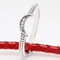 authentic 925 sterling silver crescent moon beaded with crystal ring for women wedding party europe pandora jewelry