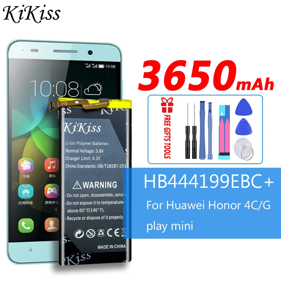 

KiKiss 3650mAh Battery For Huawei Hua wei Honor 4C C8818 CHM-UL00 CHM-TL00H CHM-CL00 Replacement Phone Battery HB444199EBC+