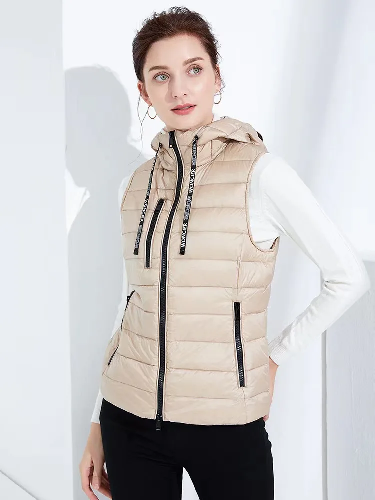2023 Autumn Winter 90% Down Vest Jacket Female New Fashion Hooded Warm Waistcoat Black Slim Sleeveless  Short Vests Ladies Coat