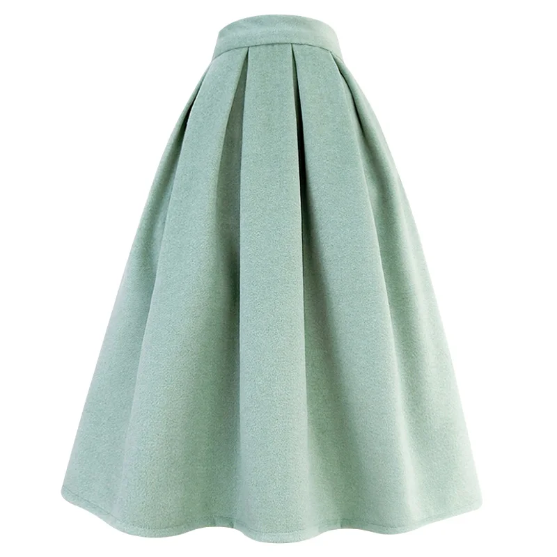 Solid Color Thick Woolen Ball Gown Skirts For Women Vintage High Waist Slim Party Princess Umbrella Warm