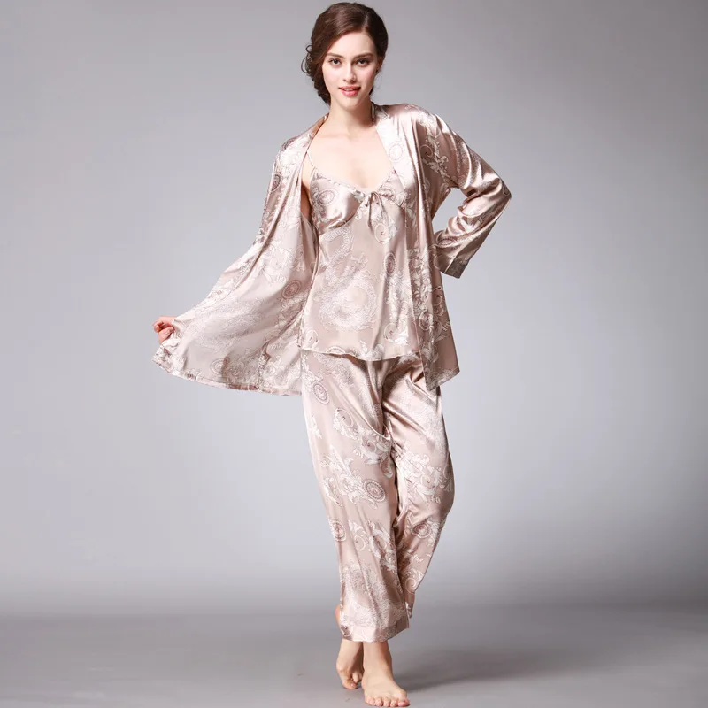 Pajamas For  Lady In Spring And Summer Thin Suspenders Outerwear Pants Three Piece Bride Home Outfit Robe Women`s