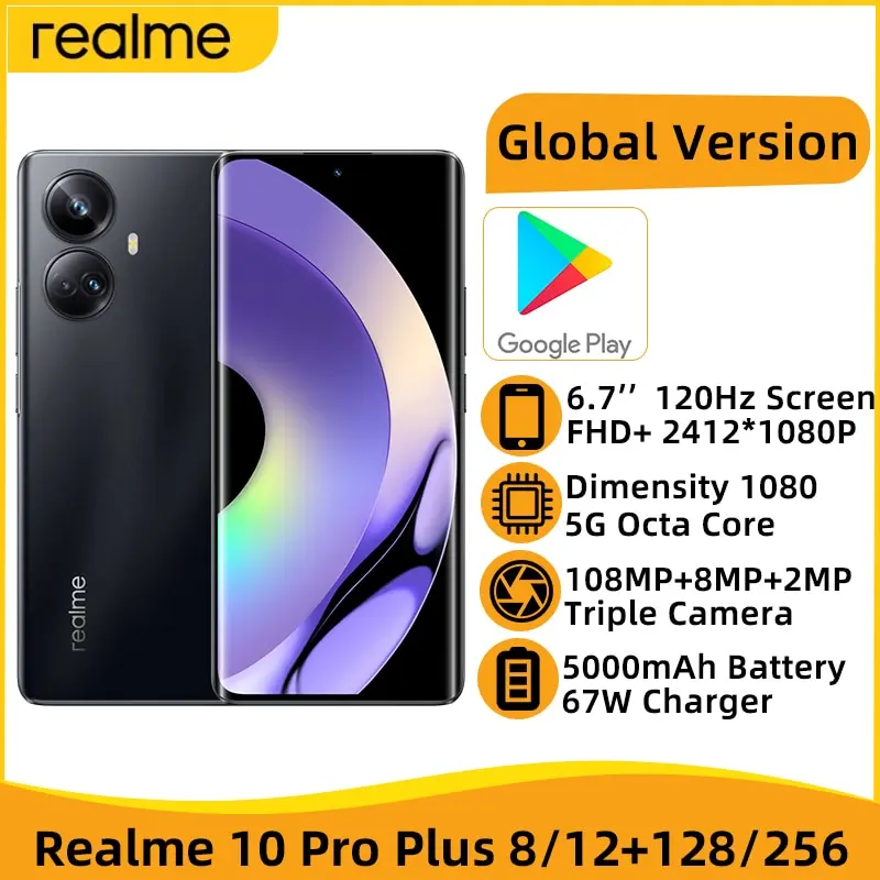 

Глобальная версия realme 10 Pro Plus Octa Core 8GB 128GB Dimensity 1080 6.7" 120Hz AMOLED экран 108MP камера 5000mAh 67W зарядное устройство