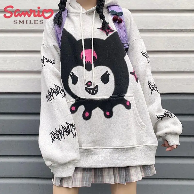 

Новинка Осень-зима кавайная Толстовка Sanrio аниме Kuromi Ins топы с японским принтом для девочек милые модные повседневные свободные толстовки парный подарок