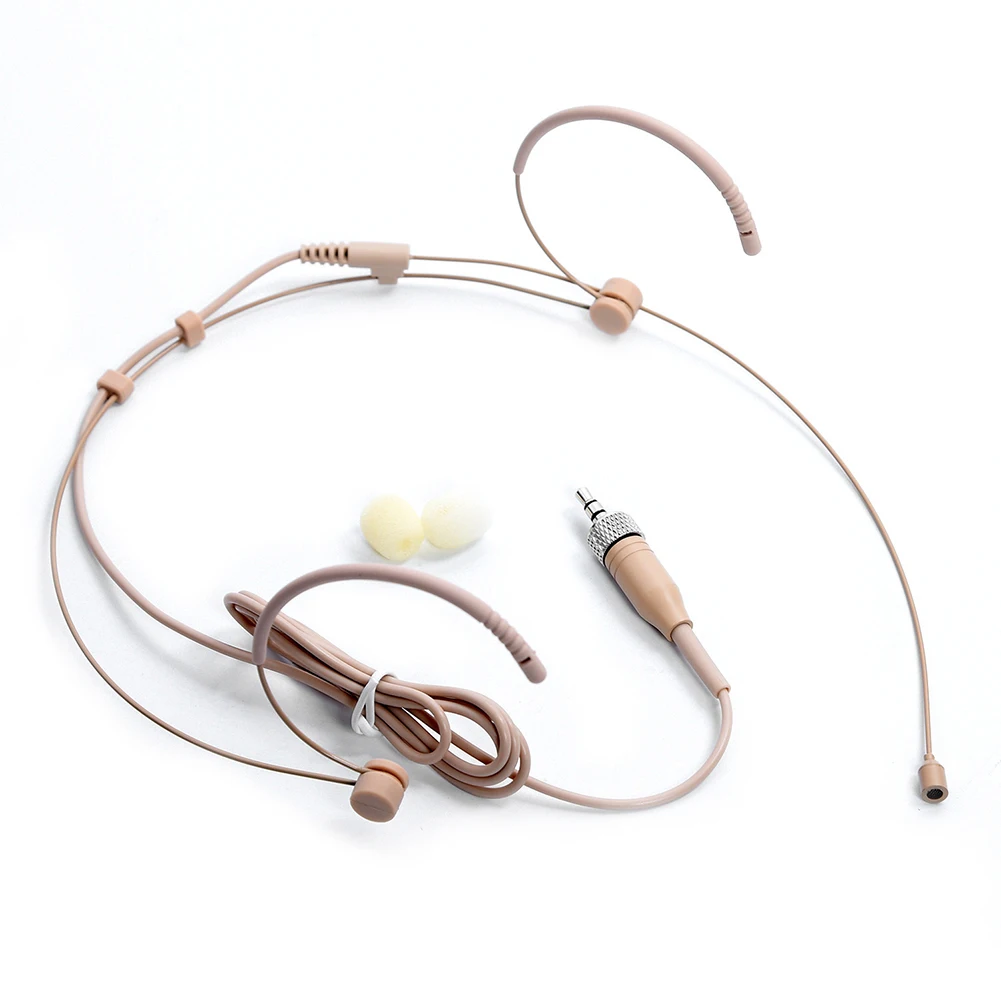 Comfortable and Lightweight Beige Headset Microphone with Steel Ear-Hang and Ear Hooks  35mm/3 Pin/4 Pin XLR Connector enlarge