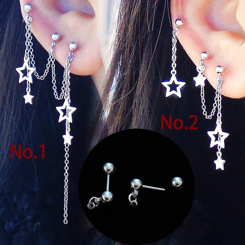

Three Ear Holes Ear Piercings Chain Cartilage Earings Korean Ear Rings 16g Tragus Helix Star Earrings Stud Ears Jewelry Lobe 20g