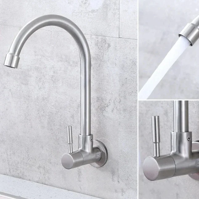 Wall Mounted Faucet Bathroom 304 Steel Stainless Single Cold Balcony Laundry Mop Pool Lengthen Tap 360 Rotation Kitchen
